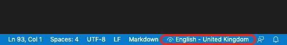 VS Code Bottom Right Toolbar with Spell Right Extension and Highlighting